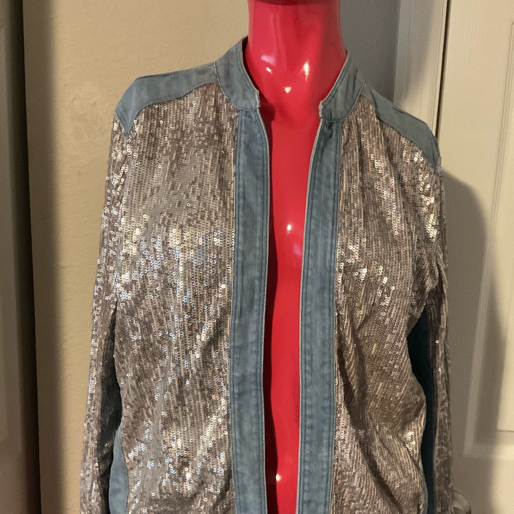 Chico's Silver Sequin Bomber Jacket - image 1